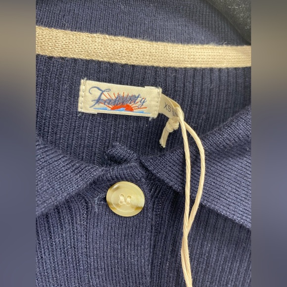 NWT FAHERTY WOMENS ORGANIC COTTON AND CASHMERE BLEND MIKKI POLO SWEATER IN NAVY - Picture 4 of 5